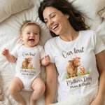 Personlig søt Highland Cow Our First Mother's Day 100% bomull T-skjorte Baby Bodysuit med navn Bursdag Morsdagsgave til babymor