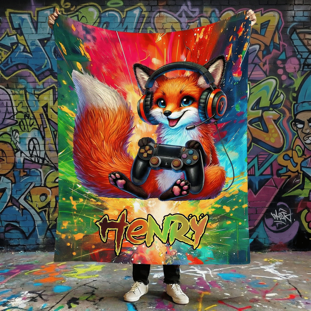 Plaid personnalisé Graffiti Animal Gamer avec nom Décoration d'intérieur Utilisation quotidienne Cadeau d'anniversaire pour Gamers Amis 3