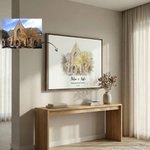 Personalised Watercolour Wedding Venue Portrait Canvas Prints  with Name and Date Home Decor Anniversary Wedding Gift for Couple