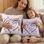Personalized Heart Outline Hand-in-Hand Floral Soft Throw Pillow Cover with Name Home Decor Mother's Day Birthday Gift for Mom Pet Owner