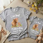 Personlig søt Highland Cow Our First Mother's Day 100% bomull T-skjorte Baby Bodysuit med navn Bursdag Morsdagsgave til babymor