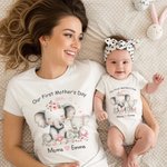 Gepersonaliseerd Bloemen- Hart- en Olifantenmotief 100% Katoen Babyrompertje of T-shirt met Naam Eerste Moederdag- of Verjaardagscadeau voor Mama Baby