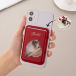 Gepersonaliseerde olieverfschilderij stijl huisdier foto PU lederen iPhone MagSafe kaarthouder met naam Dagelijks gebruik Verjaardagscadeau voor huisdierliefhebber