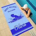 Personalisiertes Strandtuch mit Schwimm-Silhouette | mit Wunschtext und Namen | in 2 Größen erhältlich | Geburtstag Geschenk für Schwimmbegeisterte
