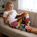 Personalized Graffiti-Art Design Kid Woman Man Pajama Pants with Colorful Name and Drawstring Daily Wear Birthday Gift for Kids Family