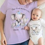 Gepersonaliseerd Bloemen- Hart- en Olifantenmotief 100% Katoen Babyrompertje of T-shirt met Naam Eerste Moederdag- of Verjaardagscadeau voor Mama Baby