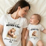 Personlig vår første morsdag 100% bomulls T-skjorte Baby Bodysuit med navn Bursdag morsdagsgave til babymor