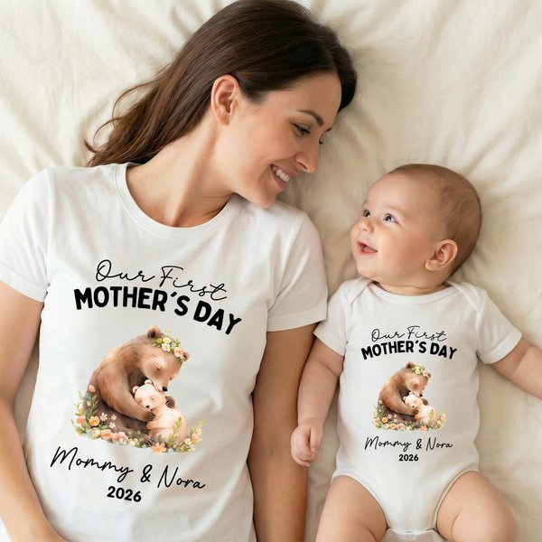 Gepersonaliseerd Onze Eerste Moederdag 100% Katoenen T-shirt Baby Rompertje met Naam Verjaardag Moederdagcadeau voor Baby Moeder