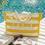 Personalized Multicolor Striped Beach Bag with Name Birthday Summer Beach Vacation Gift for Her