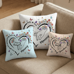 Personalized Heart Outline Hand-in-Hand Floral Soft Throw Pillow Cover with Name Home Decor Mother's Day Birthday Gift for Mom Pet Owner