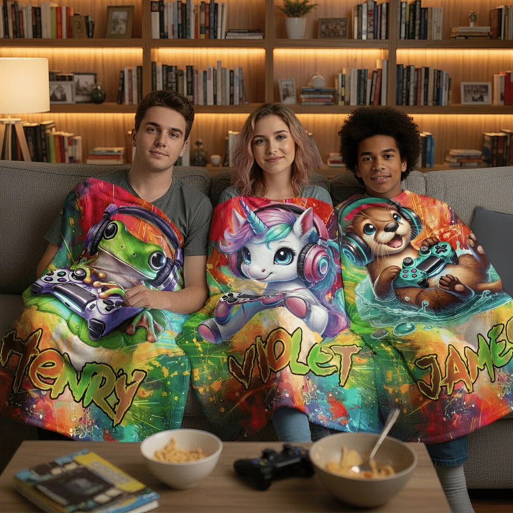 Plaid personnalisé Graffiti Animal Gamer avec nom Décoration d'intérieur Utilisation quotidienne Cadeau d'anniversaire pour Gamers Amis 7