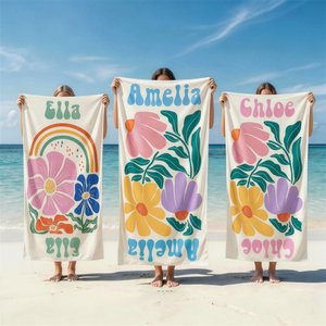 Épanouissez-vous Sous le Soleil - Serviette de Plage Florale avec Nom Personnalisé - Cadeau Idéal pour les Femmes
