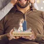 Personalised Flat Style Group Photo Portrait Acrylic Ornament with Bottom Text and Beech Wood Base Home Decor Mother's Day Gift for Mom Grandma