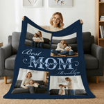 Personalized Best Mom I Love You Ever Soft Throw Blanket with Name and 4 Photos Home Decor Mother's Day Birthday Gift for Mom