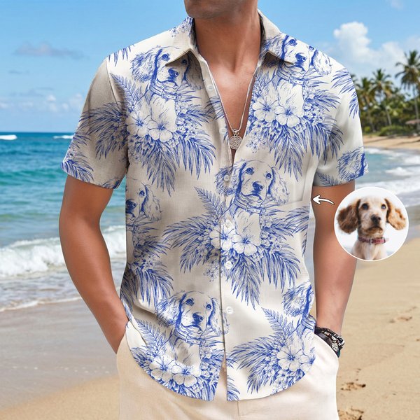 Personalized Retro Pencil Sketch Style Dog Cat Portrait Hawaiian Unisex Shirt Birthday Summer Vacation Gift for Pet Lovers Owners