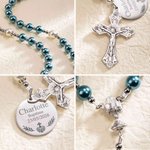 Chapelet en perles personnalisé avec nom et date sur la breloque - Cadeau de baptême première communion pour chrétiens