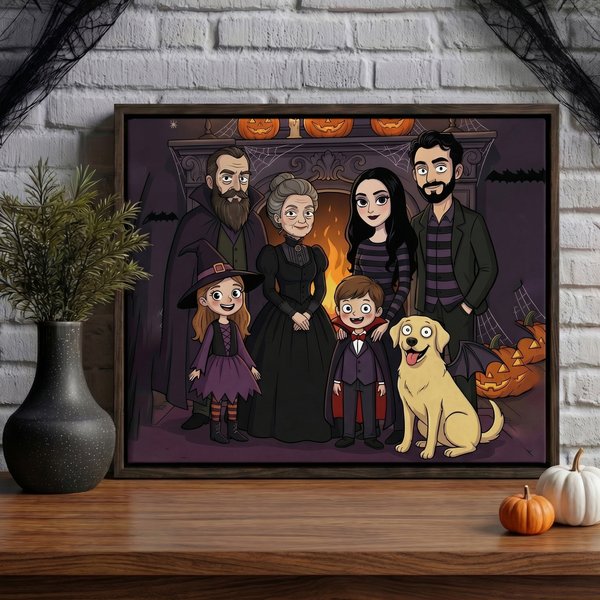 Personalised Cartoon Gothic Style Photo Giclee Canvas Prints Home Decor Anniversary Halloween Gift for Family