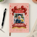 Gepersonaliseerde Ster Ballon Afstuderen Foto PU Leren Notitieboekje met School Naam en Naam Afstudeerceremonie Gift voor Klas van 2026 Afgestudeerden