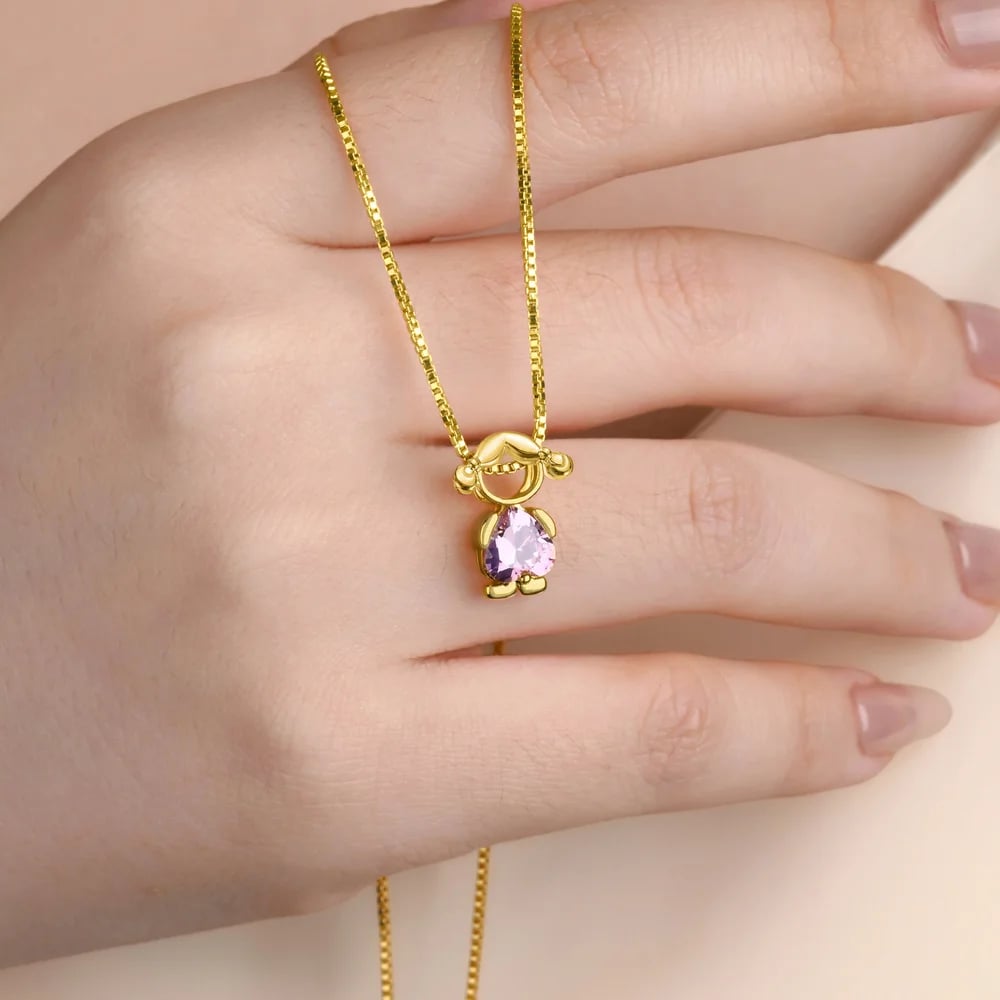 Collar personalizado de plata de ley con contorno de niño y niña y 1 a 6 piedras de nacimiento regalo de cumpleaños y aniversario para mujeres y niños