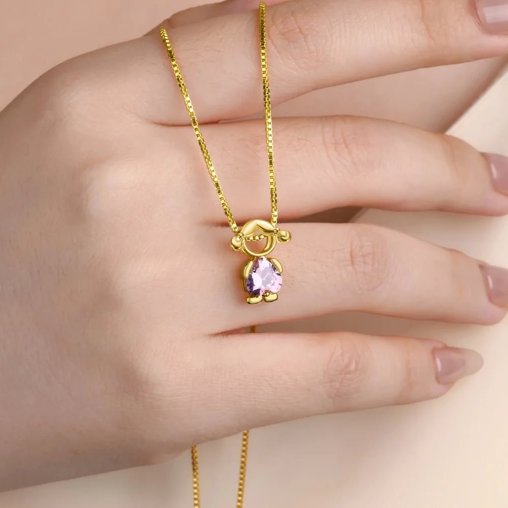 Collar personalizado de plata de ley con contorno de niño y niña y 1 a 6 piedras de nacimiento regalo de cumpleaños y aniversario para mujeres y niños