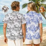 Personalized Retro Pencil Sketch Style Dog Cat Portrait Hawaiian Unisex Shirt Birthday Summer Vacation Gift for Pet Lovers Owners