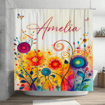 Personalizzato acquerello fiore tenda da doccia con il nome e 12 ganci bagno Decor Compleanno regalo di inaugurazione per la famiglia amico