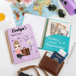 Personalized Cartoon Character World Travel 2026 Planner A5 Spiral Notebook with Weekly and Monthly Planning Pages Daily Use Travel Gift for Travelers