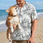 Personalized Retro Pencil Sketch Style Dog Cat Portrait Hawaiian Unisex Shirt Birthday Summer Vacation Gift for Pet Lovers Owners