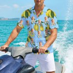 Chemise Personnalisée avec Portrait Photo et Icône de Personnage Style Hawaïen Thème Citron Cadeau Anniversaire pour Famille Amis Amateur de Voyage