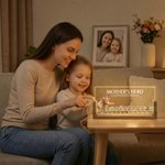 Personlig Highland Cow Family LED-nattlampa med namn och träsockel Heminredning Mors dag Fars dag Present till mamma pappa