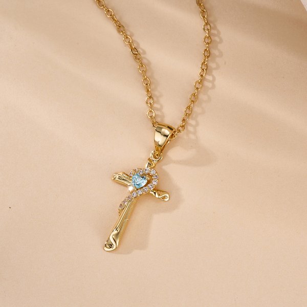 Personalizado Corazón Piedra de Nacimiento Estilo Cruz Collar Dainty Joyería Aniversario Día de la Madre Cumpleaños Regalo para Mujer Mamá Abuela