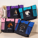 Personalisierte Pferd Foto Portrait Oxford große Kapazität Tragetasche mit Namen und Mesh-Tasche Geburtstag Jahrestag Geschenk für Pferdebesitzer Pferdeliebhaber