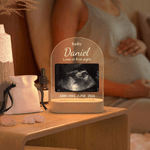 Personalised Pregnant Baby Ultrasound Photo Acrylic Night Light with Name and Wooden Base Birthday Mother's Day Gift for New Moms Expectant Father