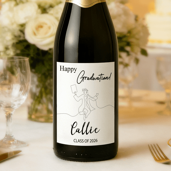 Personalized Simple Line Graduation Cap Waterproof Wine Stickers Labels with Name and Year Graduation Party Gift for Master PhD Graduates