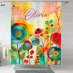 Personalizzato acquerello fiore tenda da doccia con il nome e 12 ganci bagno Decor Compleanno regalo di inaugurazione per la famiglia amico