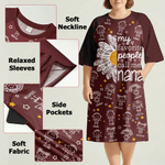 Personalized 1-16 Cartoon Line Art Kids Nightgown with Names and Side Pocket Daily Wear Mother's Day Birthday Gift for Grandma Mom