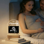 Personalised Pregnant Baby Ultrasound Photo Acrylic Night Light with Name and Wooden Base Birthday Mother's Day Gift for New Moms Expectant Father