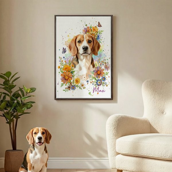 Personalisierte Blumen Aquarell Foto Giclee Leinwand druckt Home Decor Jahrestag Geschenk für Tierliebhaber Familie