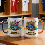 Personalised Street Style Soccer Club 11 oz 15 oz Ceramic Mug Coaster with Text and Name Game Day Birthday Gift for Soccer Lover
