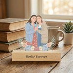 Personalised Flat Style Group Photo Portrait Acrylic Ornament with Bottom Text and Beech Wood Base Home Decor Mother's Day Gift for Mom Grandma