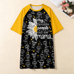 Personalized 1-16 Cartoon Line Art Kids Nightgown with Names and Side Pocket Daily Wear Mother's Day Birthday Gift for Grandma Mom