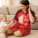 Personalized 1-16 Cartoon Line Art Kids Nightgown with Names and Side Pocket Daily Wear Mother's Day Birthday Gift for Grandma Mom