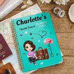 Personalized Cartoon Character World Travel 2026 Planner A5 Spiral Notebook with Weekly and Monthly Planning Pages Daily Use Travel Gift for Travelers
