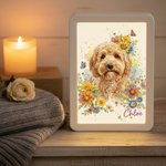 Gepersonaliseerd Fotospiegelfotolijst in aquarelstijl met naam en veranderende kleur LED Verjaardag Gedenkcadeau voor huisdiereigenaren