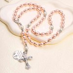 Chapelet en perles personnalisé avec nom et date sur la breloque - Cadeau de baptême première communion pour chrétiens