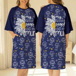 Personalized 1-16 Cartoon Line Art Kids Nightgown with Names and Side Pocket Daily Wear Mother's Day Birthday Gift for Grandma Mom