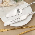 Personalised Initial Cake Knife and Server Set with Name and Date Wedding Engagement Gift for Couple