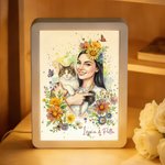 Gepersonaliseerd Fotospiegelfotolijst in aquarelstijl met naam en veranderende kleur LED Verjaardag Gedenkcadeau voor huisdiereigenaren
