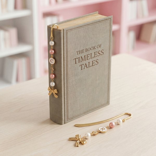 Personalised Pearl Bow Beaded Charm Bookmark with Initial Birthday Gift for Book Lovers Bookworms