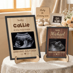 Henkilökohtainen vauva ultraääni valokuva puinen plaketti kehys merkki nimi päivämäärä teksti raskaus Reveal Baby Shower äitienpäivä lahja odottaville äidille